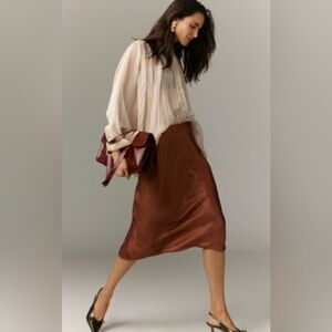 Anthropologie Chocolate Brown Midi Skirt